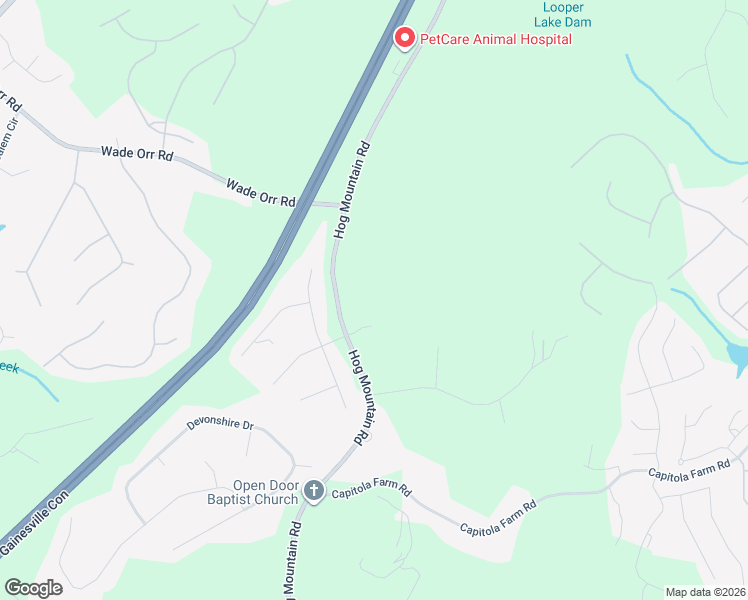 map of restaurants, bars, coffee shops, grocery stores, and more near 5361 Hog Mountain Road in Flowery Branch