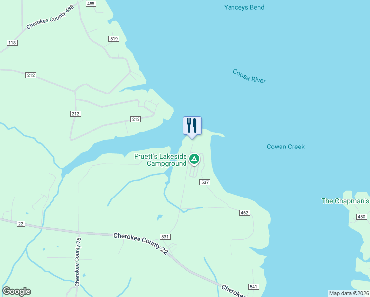 map of restaurants, bars, coffee shops, grocery stores, and more near 545 County Road 531 in Centre