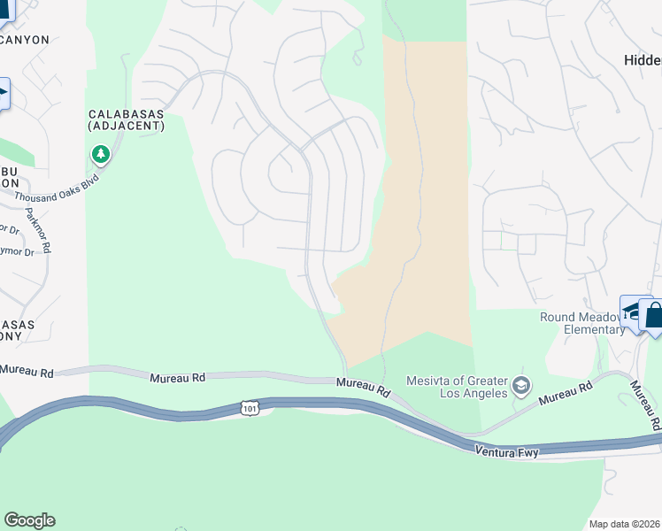 map of restaurants, bars, coffee shops, grocery stores, and more near 5248 Newcastle Lane in Calabasas