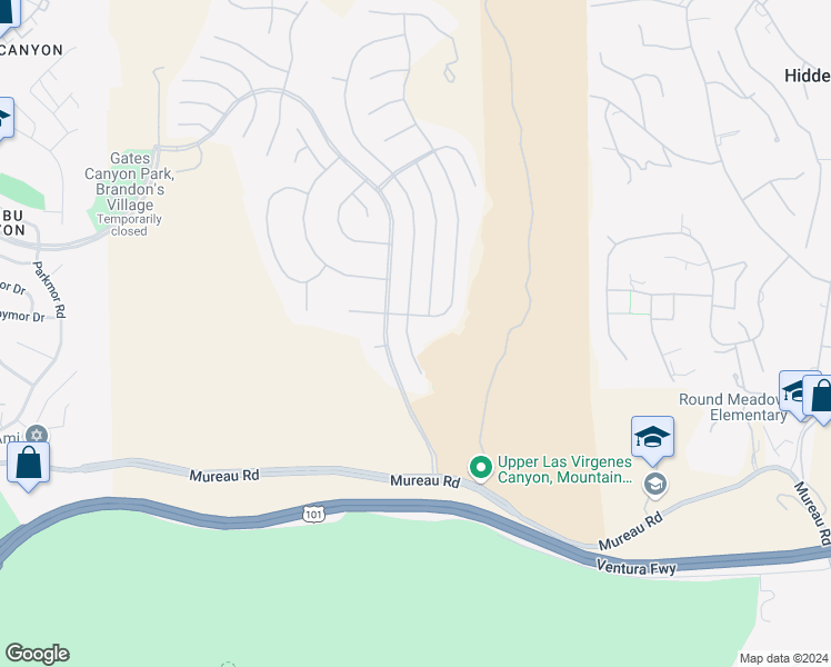map of restaurants, bars, coffee shops, grocery stores, and more near 5248 Newcastle Lane in Calabasas