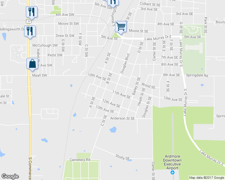map of restaurants, bars, coffee shops, grocery stores, and more near 1025 C Street Southeast in Ardmore