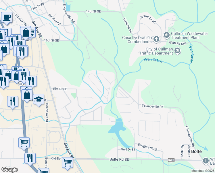 map of restaurants, bars, coffee shops, grocery stores, and more near 1700 Derby Drive in Cullman