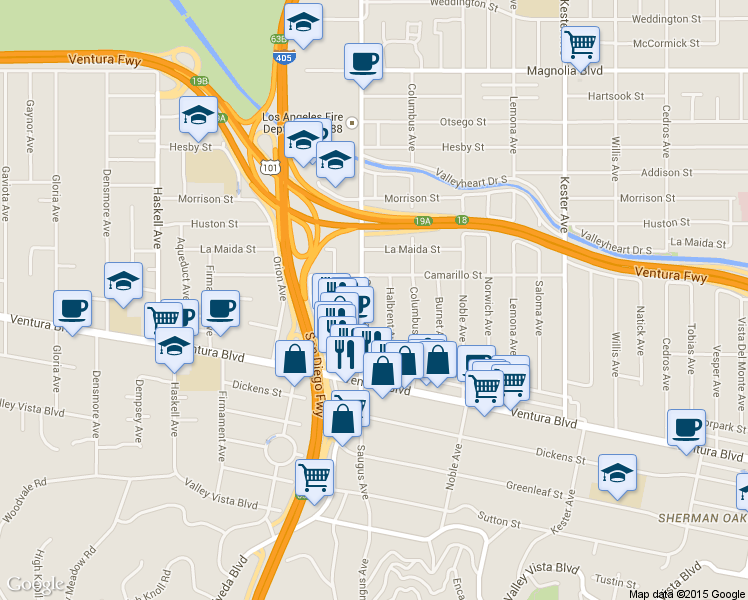 map of restaurants, bars, coffee shops, grocery stores, and more near 4724 Sepulveda Boulevard in Los Angeles
