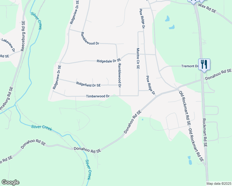 map of restaurants, bars, coffee shops, grocery stores, and more near 16 Timberwood Drive in Silver Creek