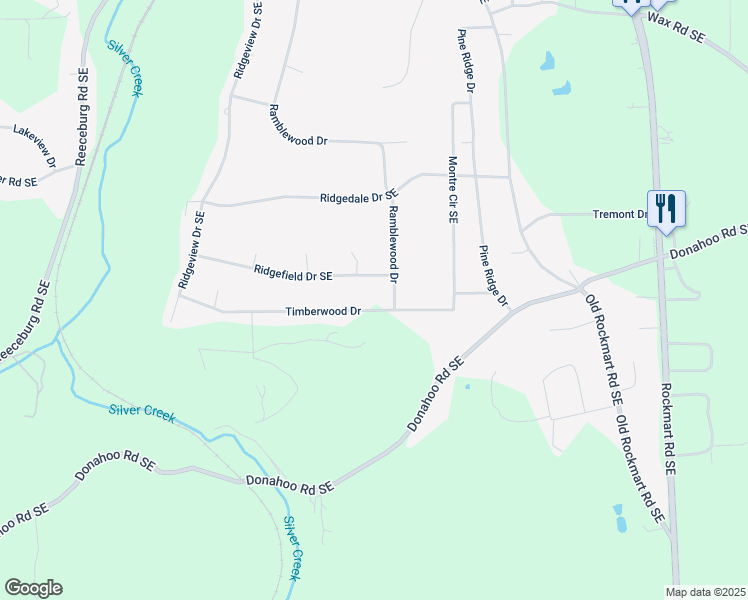 map of restaurants, bars, coffee shops, grocery stores, and more near 16 Timberwood Drive in Silver Creek