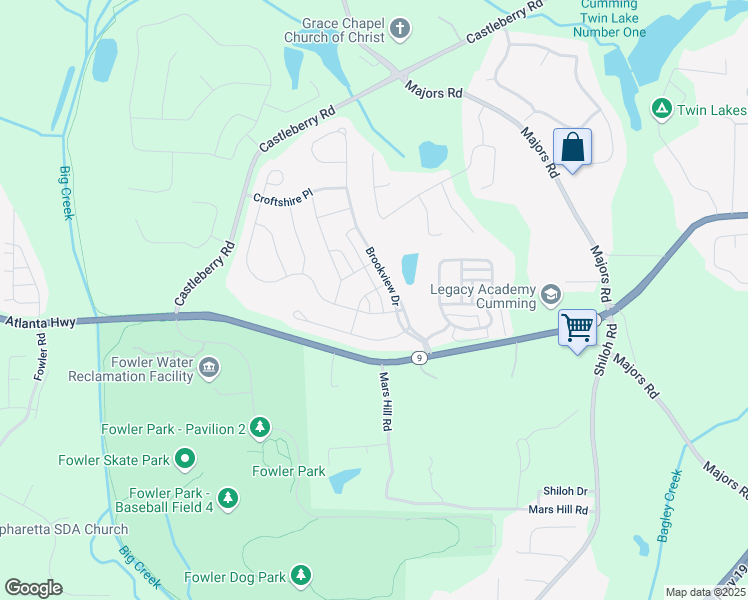 map of restaurants, bars, coffee shops, grocery stores, and more near 4030 Spencer Green in Cumming