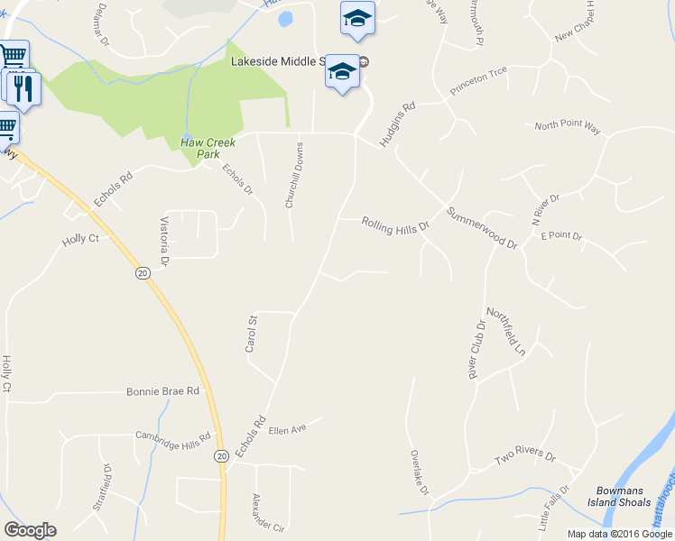 map of restaurants, bars, coffee shops, grocery stores, and more near 2805 Cambria Court in Cumming