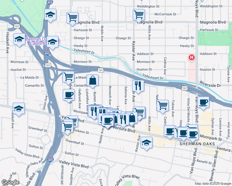 map of restaurants, bars, coffee shops, grocery stores, and more near 4739 Lemona Avenue in Los Angeles