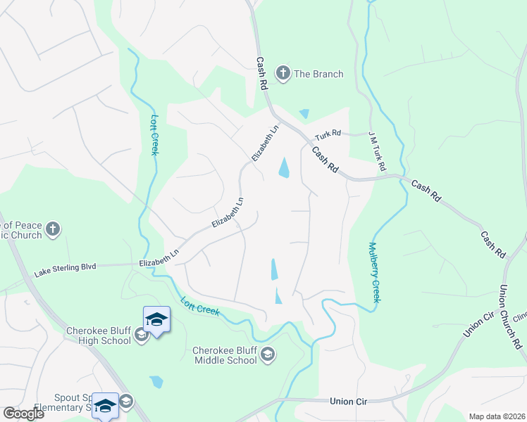 map of restaurants, bars, coffee shops, grocery stores, and more near 5222 Amherst Way in Flowery Branch
