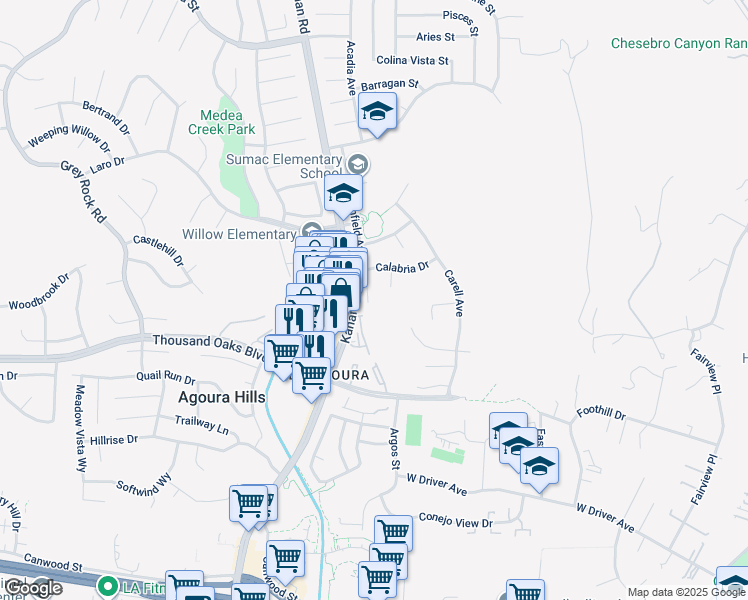 map of restaurants, bars, coffee shops, grocery stores, and more near 5804 Calmfield Avenue in Agoura Hills
