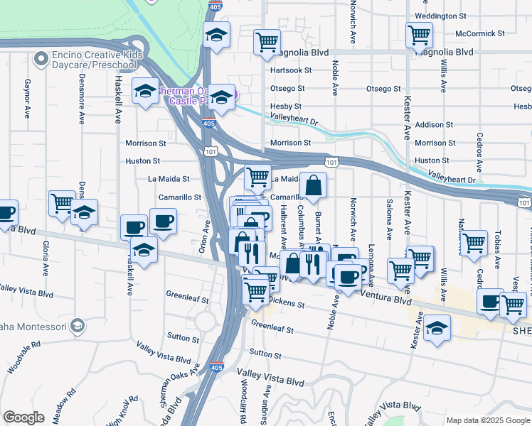 map of restaurants, bars, coffee shops, grocery stores, and more near 4724 Sepulveda Boulevard in Los Angeles