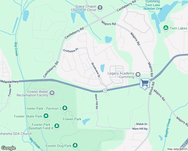 map of restaurants, bars, coffee shops, grocery stores, and more near 4030 Spencer Green in Cumming