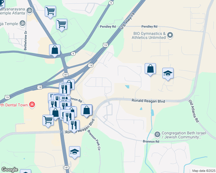 map of restaurants, bars, coffee shops, grocery stores, and more near 2965 Cormac Drive in Cumming