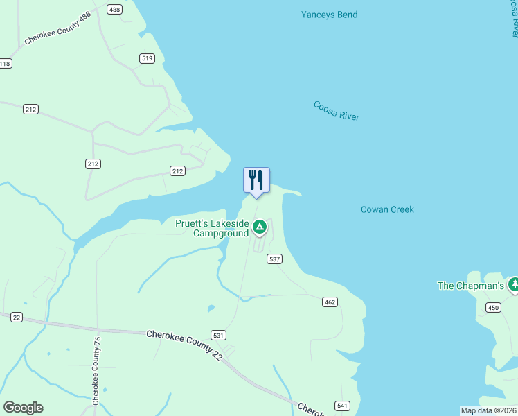 map of restaurants, bars, coffee shops, grocery stores, and more near 545 County Road 531 in Centre
