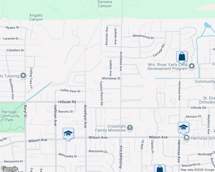 map of restaurants, bars, coffee shops, grocery stores, and more near 9616 Norbrook Drive in Rancho Cucamonga
