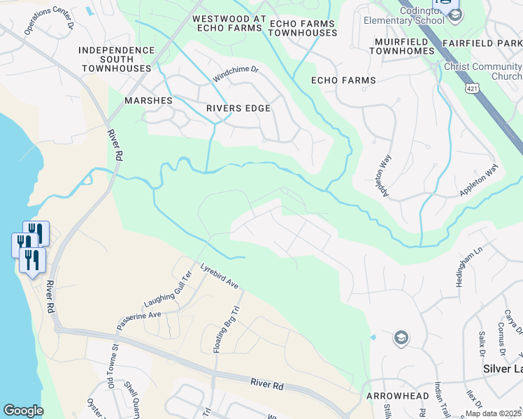 map of restaurants, bars, coffee shops, grocery stores, and more near 4112 Berberis Way in Wilmington