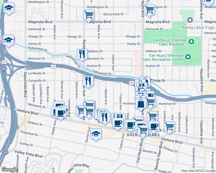 map of restaurants, bars, coffee shops, grocery stores, and more near 4730 Natick Avenue in Los Angeles