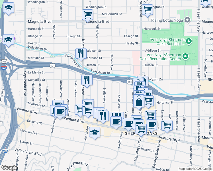 map of restaurants, bars, coffee shops, grocery stores, and more near 4730 Natick Avenue in Los Angeles