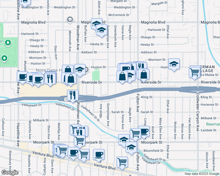 map of restaurants, bars, coffee shops, grocery stores, and more near 4722 Sunnyslope Avenue in Los Angeles