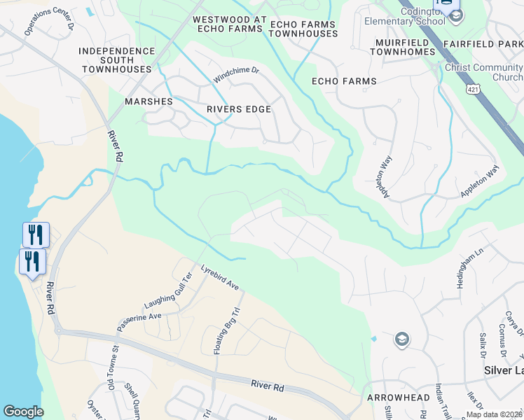 map of restaurants, bars, coffee shops, grocery stores, and more near 4112 Berberis Way in Wilmington