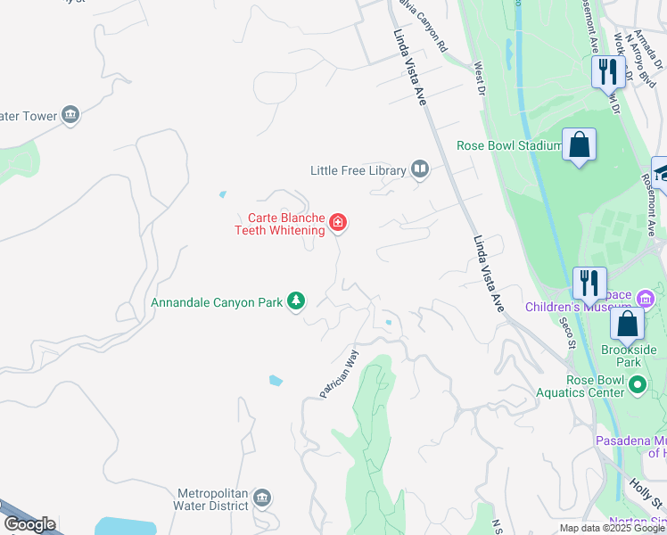 map of restaurants, bars, coffee shops, grocery stores, and more near 1386 Glen Oaks Boulevard in Pasadena