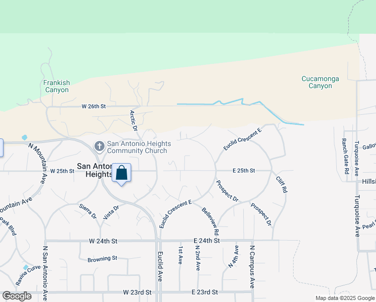 map of restaurants, bars, coffee shops, grocery stores, and more near 2525 Jonquil Drive in Upland