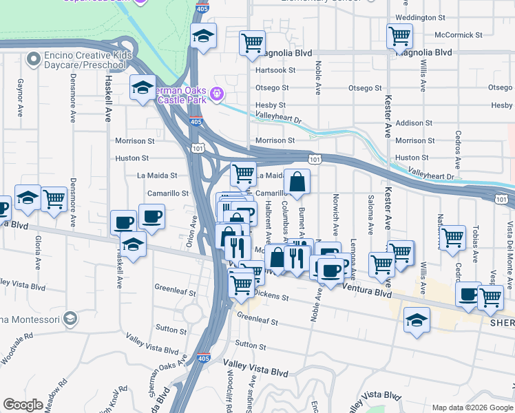 map of restaurants, bars, coffee shops, grocery stores, and more near 4742 Sepulveda Boulevard in Los Angeles