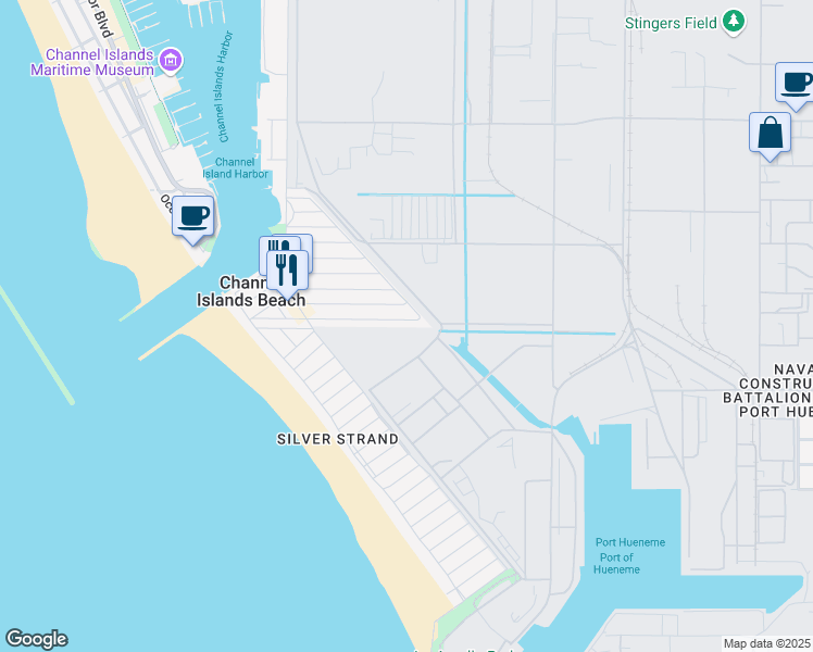map of restaurants, bars, coffee shops, grocery stores, and more near 372 Highland Drive in Oxnard
