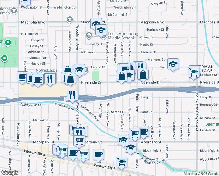 map of restaurants, bars, coffee shops, grocery stores, and more near 4722 Sunnyslope Avenue in Los Angeles