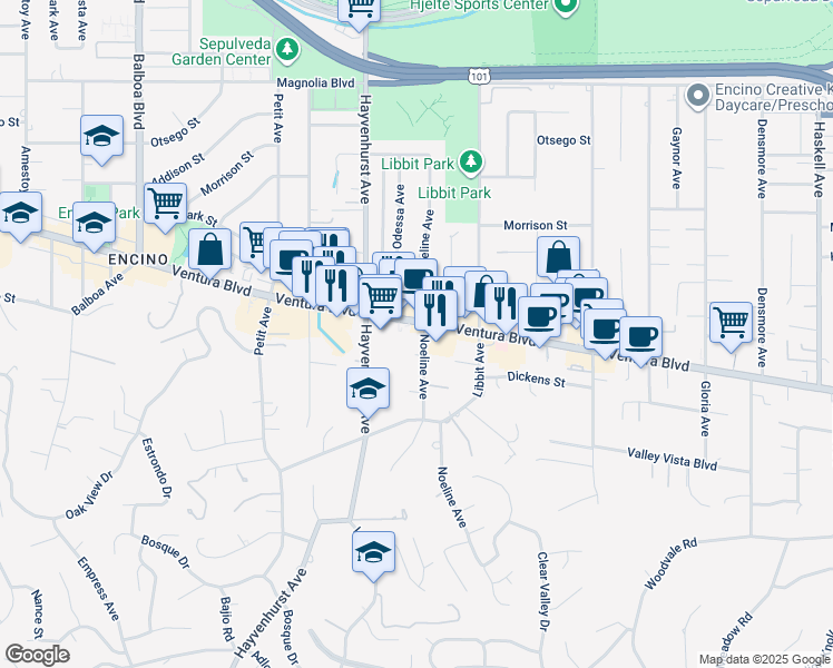 map of restaurants, bars, coffee shops, grocery stores, and more near 4735 Noeline Avenue in Los Angeles