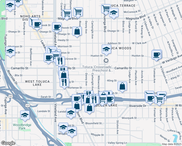 map of restaurants, bars, coffee shops, grocery stores, and more near 4747 Cartwright Avenue in Los Angeles