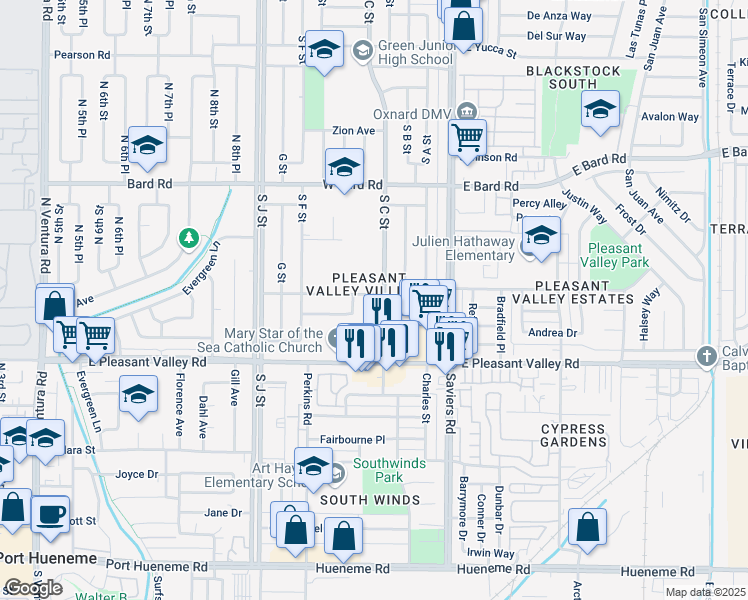map of restaurants, bars, coffee shops, grocery stores, and more near 4901 South C Street in Oxnard