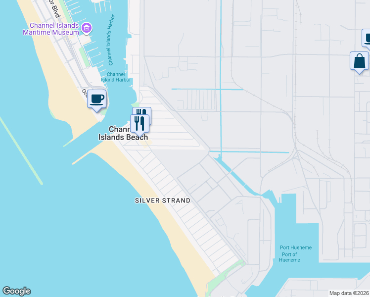 map of restaurants, bars, coffee shops, grocery stores, and more near 336 Highland Drive in Oxnard