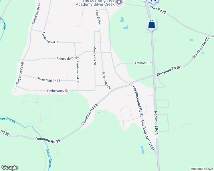 map of restaurants, bars, coffee shops, grocery stores, and more near 64 Pine Ridge Drive in Silver Creek