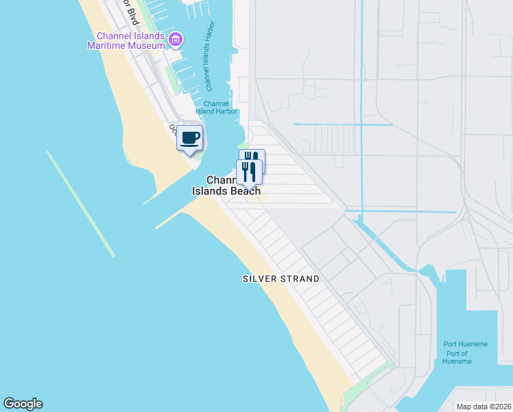 map of restaurants, bars, coffee shops, grocery stores, and more near 156 Highland Drive in Oxnard