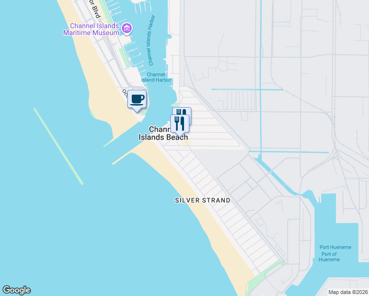 map of restaurants, bars, coffee shops, grocery stores, and more near 156 Highland Drive in Oxnard