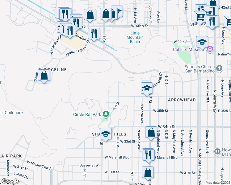 map of restaurants, bars, coffee shops, grocery stores, and more near 717 Laporte Avenue in San Bernardino