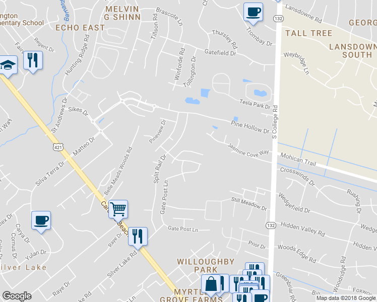 map of restaurants, bars, coffee shops, grocery stores, and more near 5130 Cloverland Way in Wilmington