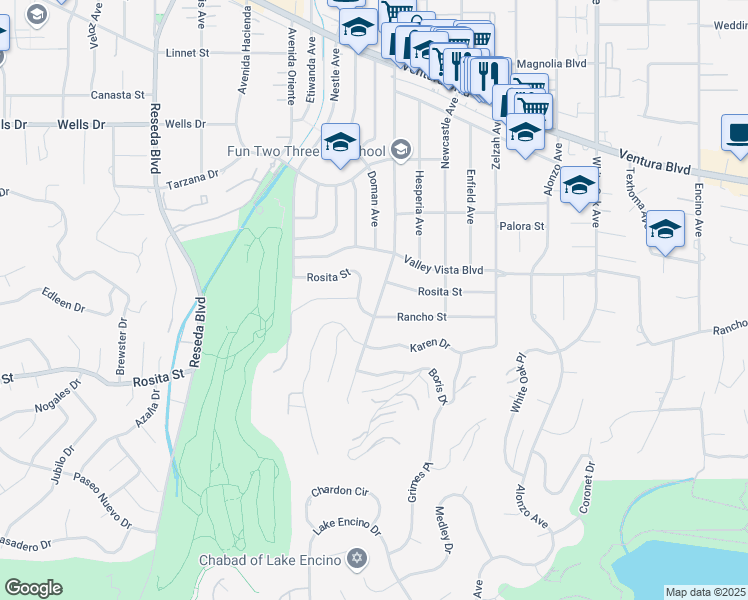 map of restaurants, bars, coffee shops, grocery stores, and more near 4817 Lindley Avenue in Los Angeles