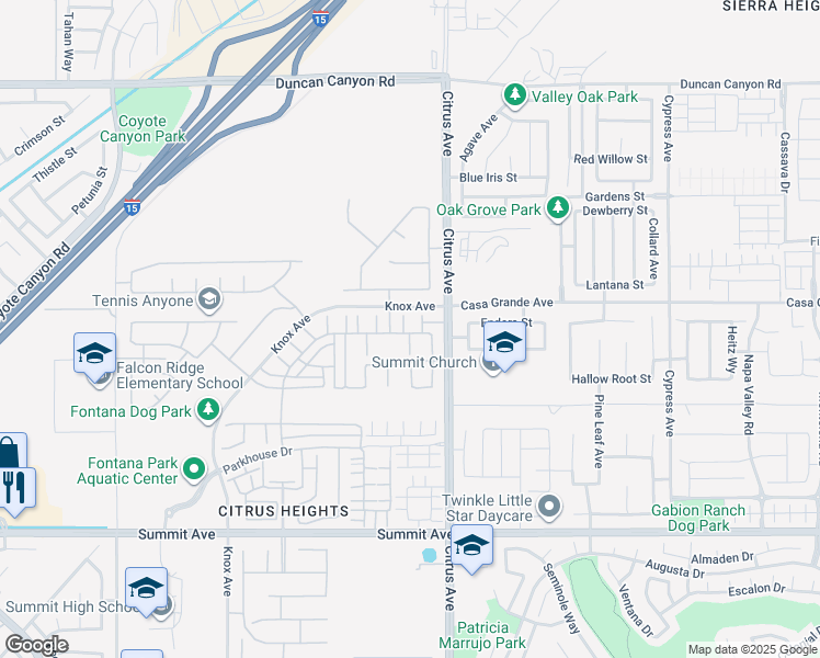 map of restaurants, bars, coffee shops, grocery stores, and more near 5337 Teramo Lane in Fontana