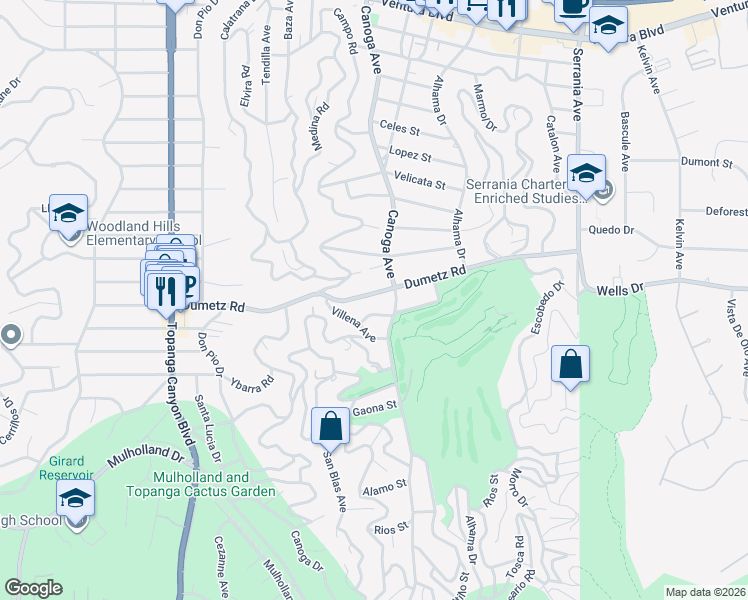 map of restaurants, bars, coffee shops, grocery stores, and more near 21443 Ibanez Avenue in Los Angeles