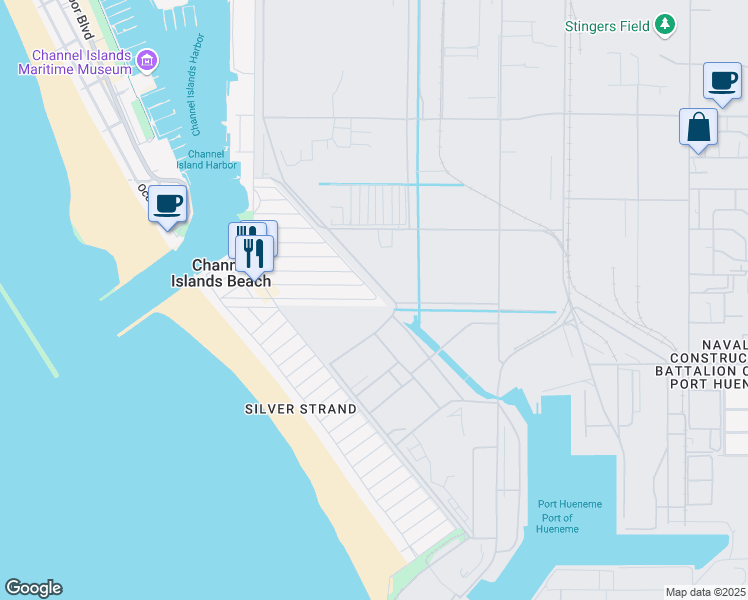 map of restaurants, bars, coffee shops, grocery stores, and more near 372 Highland Drive in Oxnard