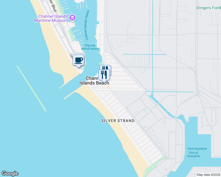 map of restaurants, bars, coffee shops, grocery stores, and more near 2108 Piru Avenue in Oxnard