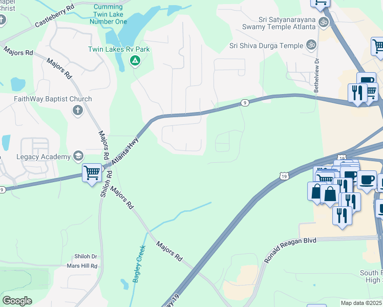 map of restaurants, bars, coffee shops, grocery stores, and more near 3112 Cross Creek Drive in Cumming