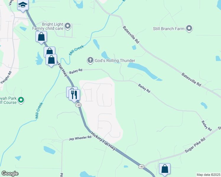 map of restaurants, bars, coffee shops, grocery stores, and more near 412 Park Creek Trce in Woodstock