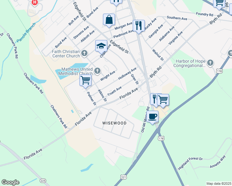 map of restaurants, bars, coffee shops, grocery stores, and more near 220-234 Florida Avenue in Greenwood