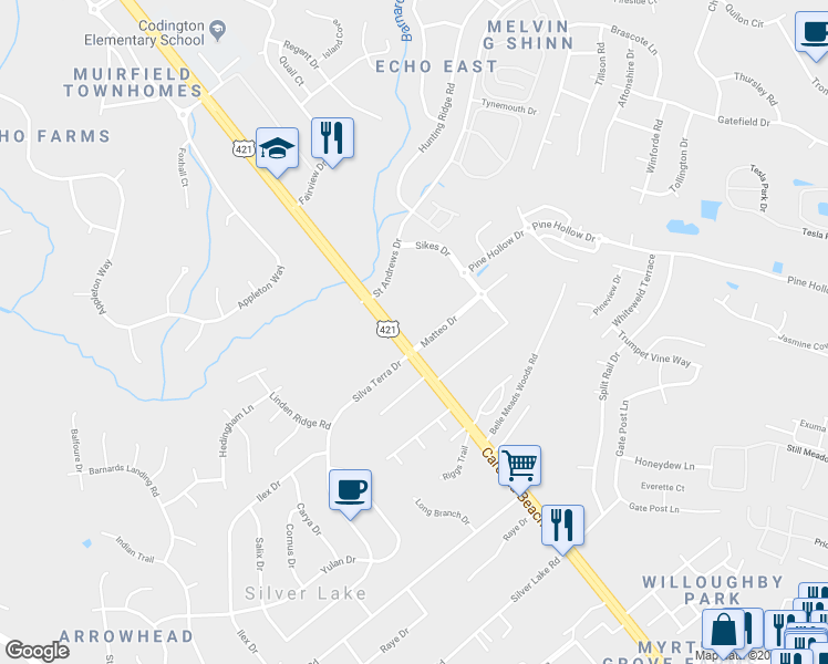 map of restaurants, bars, coffee shops, grocery stores, and more near 4631 Carolina Beach Road in Wilmington