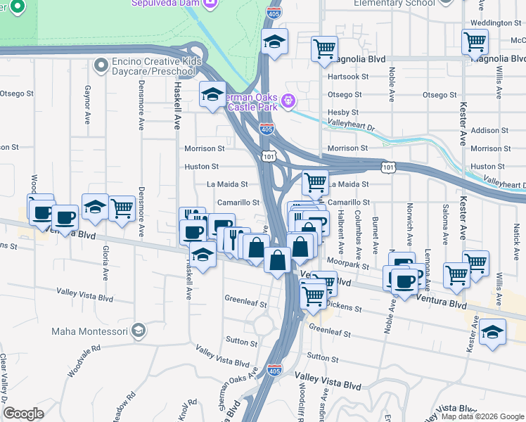 map of restaurants, bars, coffee shops, grocery stores, and more near 4733 Orion Avenue in Los Angeles