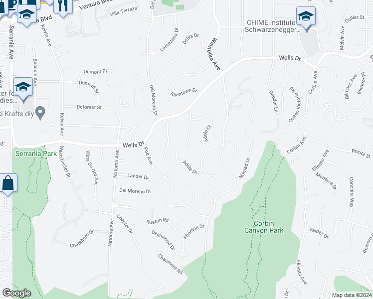 map of restaurants, bars, coffee shops, grocery stores, and more near 4805 Don Juan Place in Los Angeles