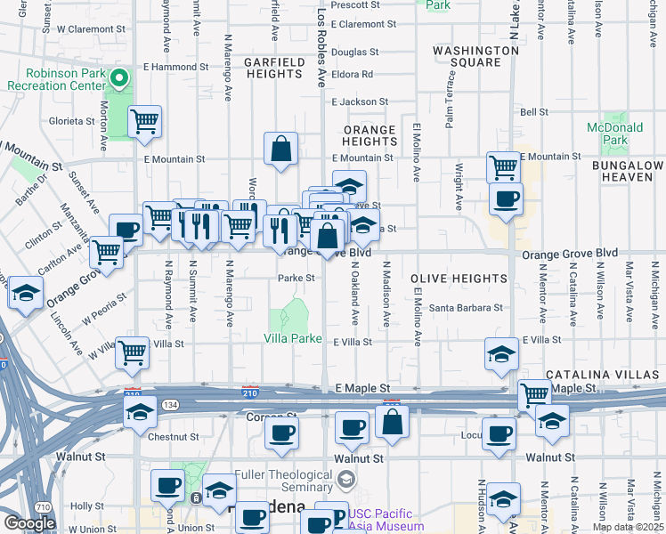 map of restaurants, bars, coffee shops, grocery stores, and more near 620 North Los Robles Avenue in Pasadena